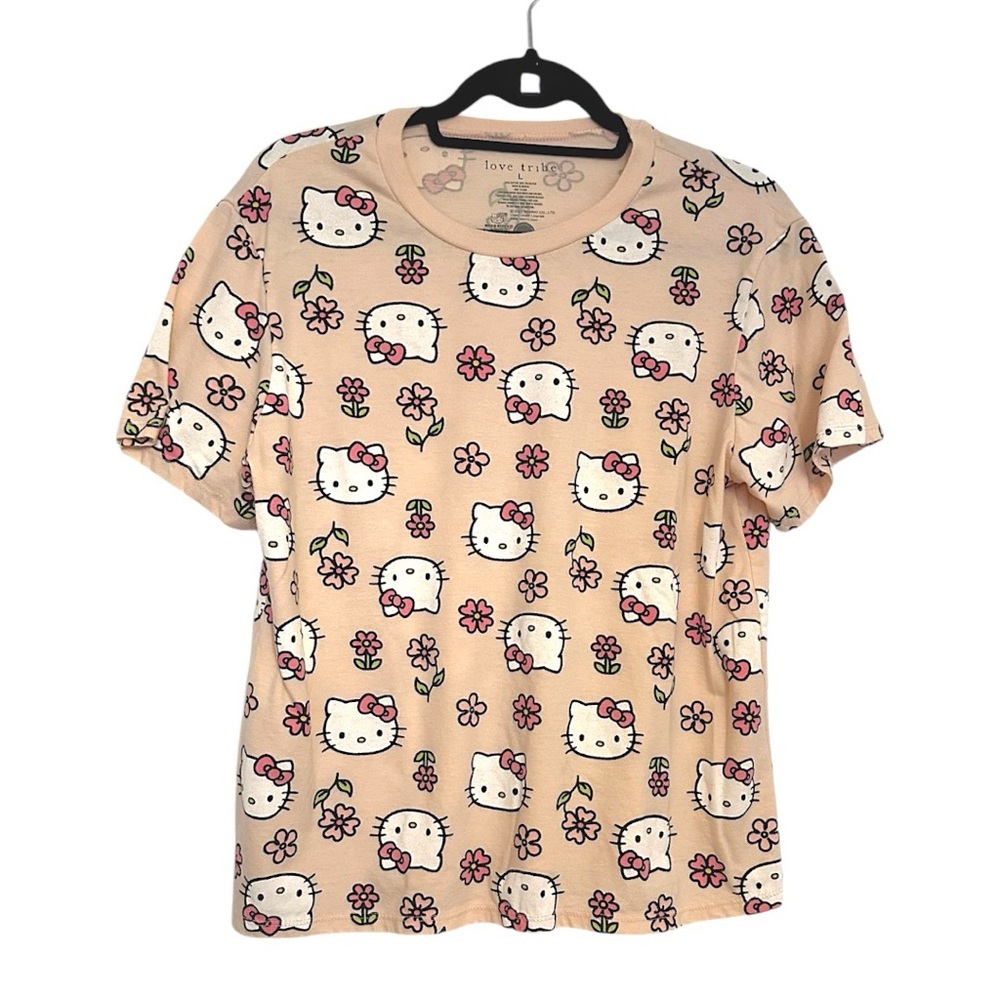 Hello Kitty Love Tribe Short-Sleeve Flower Face Printed T-Shirt Juniors Large